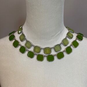 Vintage Talbots -Two green square gem necklace & one pierced earring